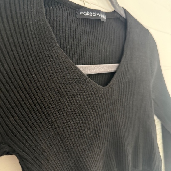 Naked Wardrobe Small | Black Ribbed Long Sleeve Crop Top - Picture 4 of 5
